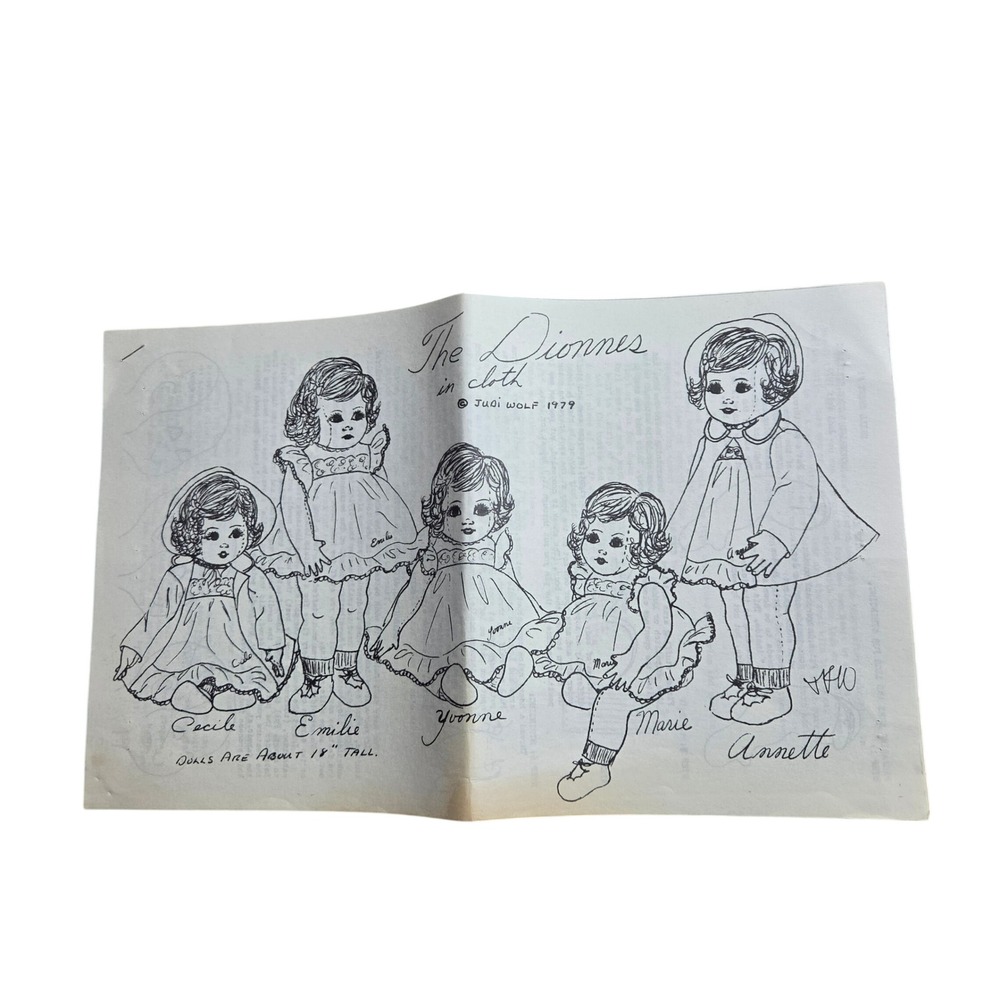 Vintage 1979 Judi Wolf The Dionnes in Cloth 18 Inch Doll Sewing Pattern Booklet